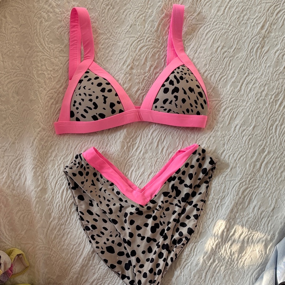 Pink and Black Leopard Print Bikini